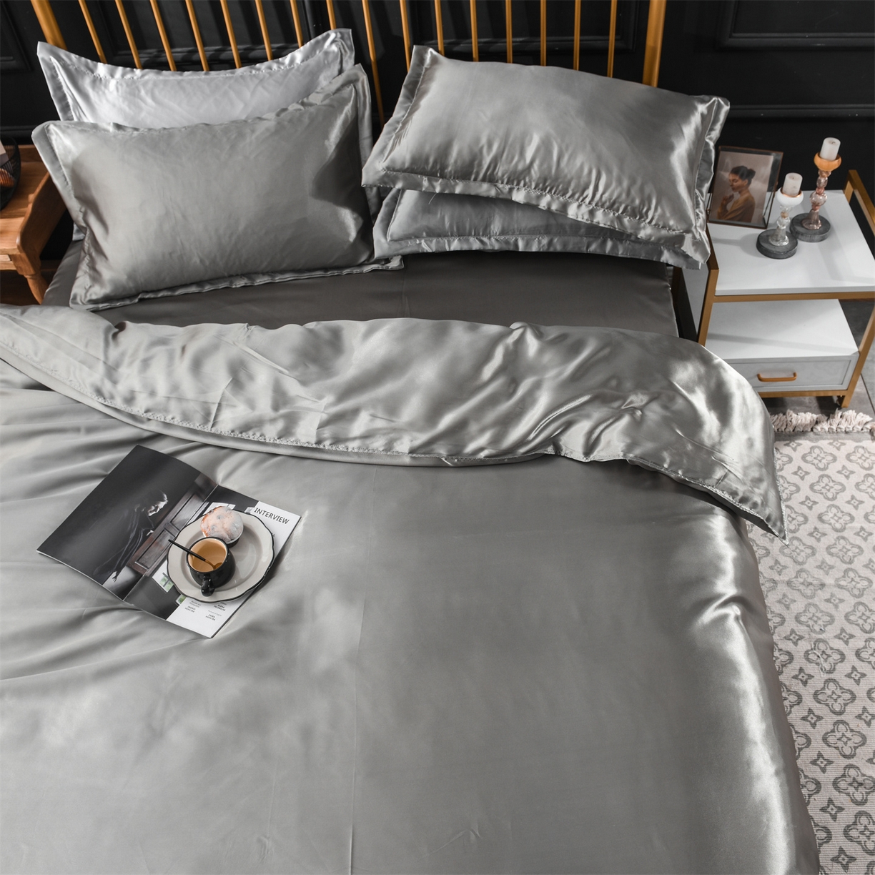 91家纺网 家纺一手货源 找家纺 经年 2026新款特价款丝绸冰丝四件套 银灰