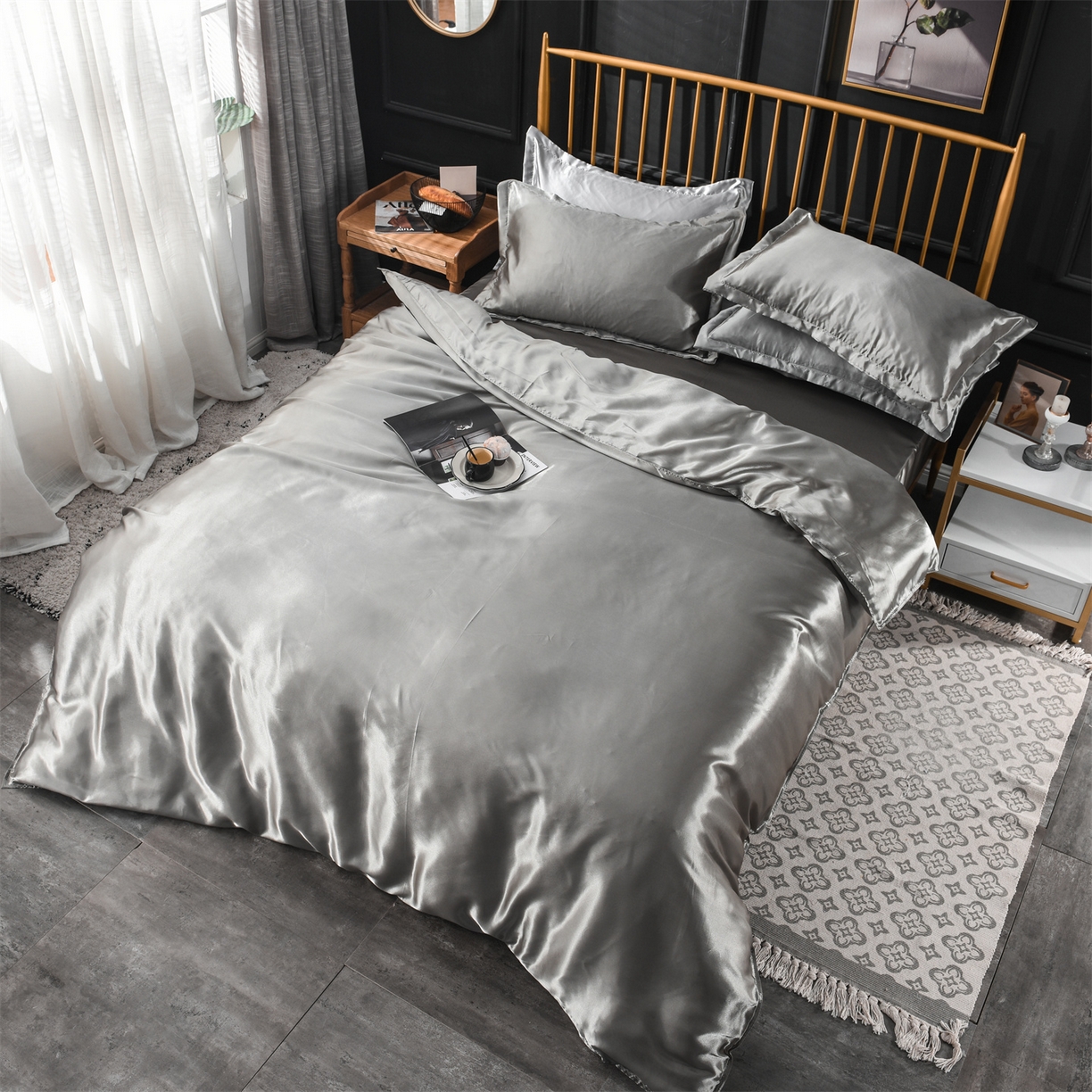 91家纺网 家纺一手货源 找家纺 经年 2026新款特价款丝绸冰丝四件套 银灰