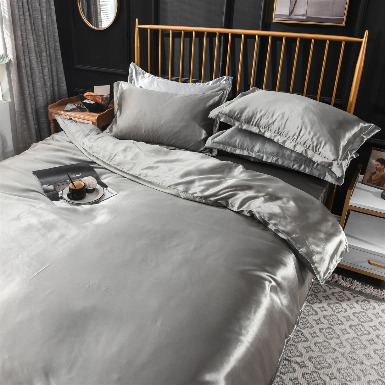 91家纺网 家纺一手货源 找家纺 经年 2026新款特价款丝绸冰丝四件套 银灰