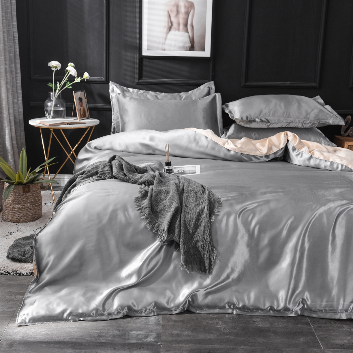 91家纺网 家纺一手货源 找家纺 经年 2026新款特价款丝绸冰丝四件套 银灰驼色