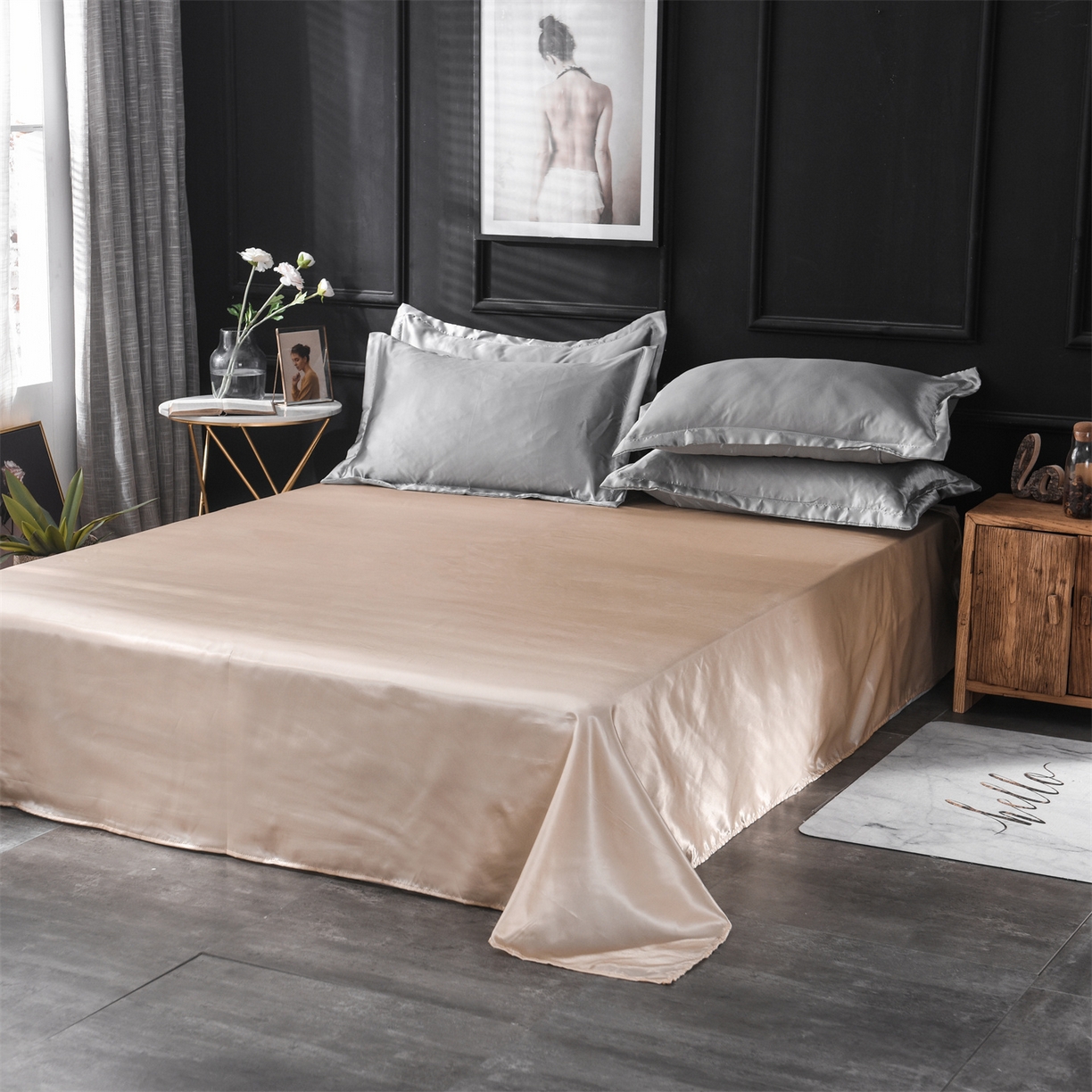 91家纺网 家纺一手货源 找家纺 经年 2026新款特价款丝绸冰丝四件套 银灰驼色