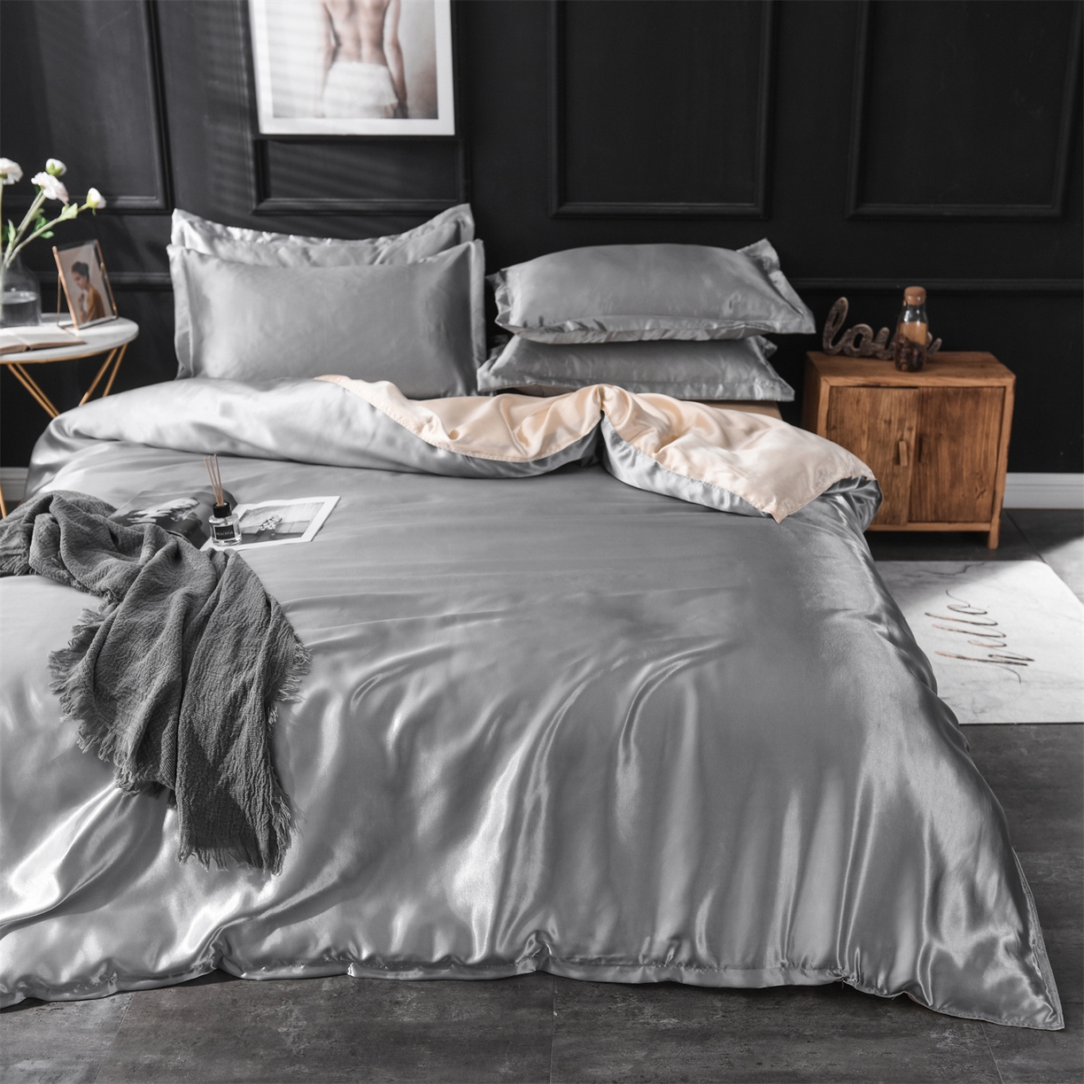 91家纺网 家纺一手货源 找家纺 经年 2026新款特价款丝绸冰丝四件套 银灰驼色