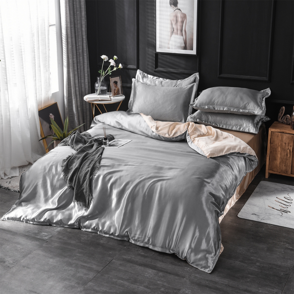 91家纺网 家纺一手货源 找家纺 经年 2026新款特价款丝绸冰丝四件套 银灰驼色