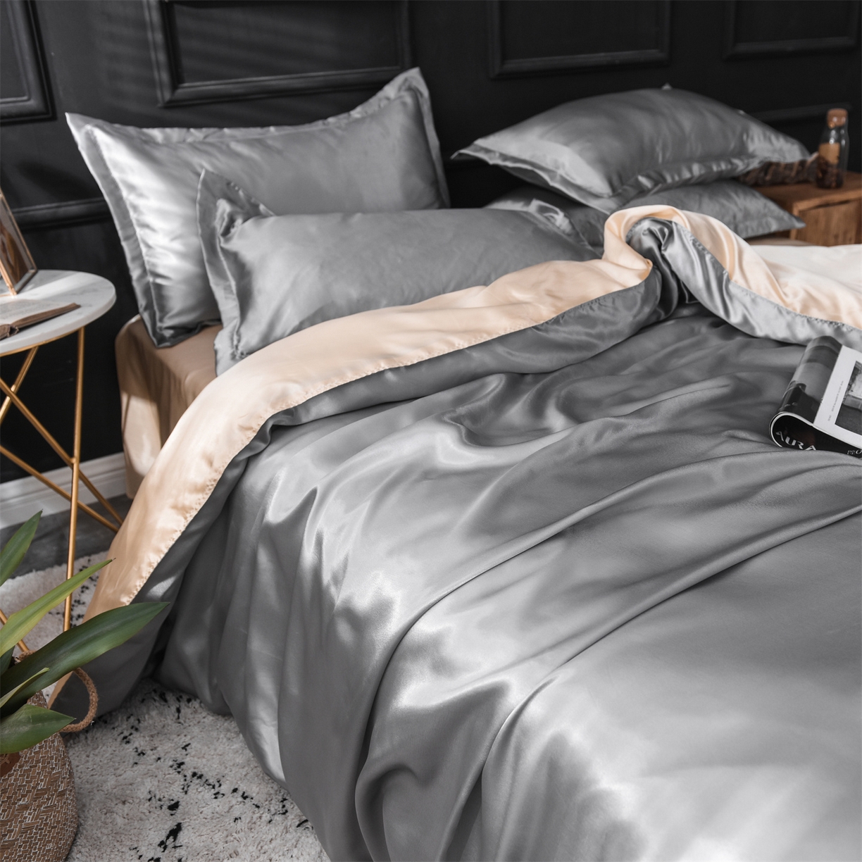 91家纺网 家纺一手货源 找家纺 经年 2026新款特价款丝绸冰丝四件套 银灰驼色