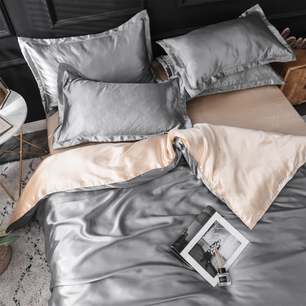 91家纺网 家纺一手货源 找家纺 经年 2026新款特价款丝绸冰丝四件套 银灰驼色