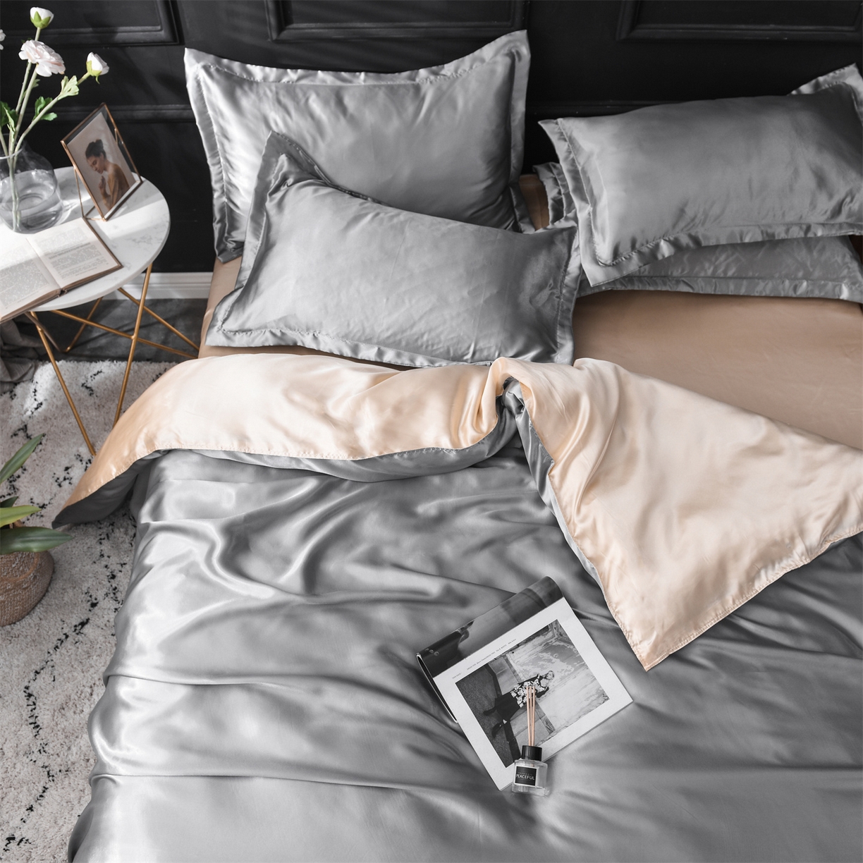 91家纺网 家纺一手货源 找家纺 经年 2026新款特价款丝绸冰丝四件套 银灰驼色