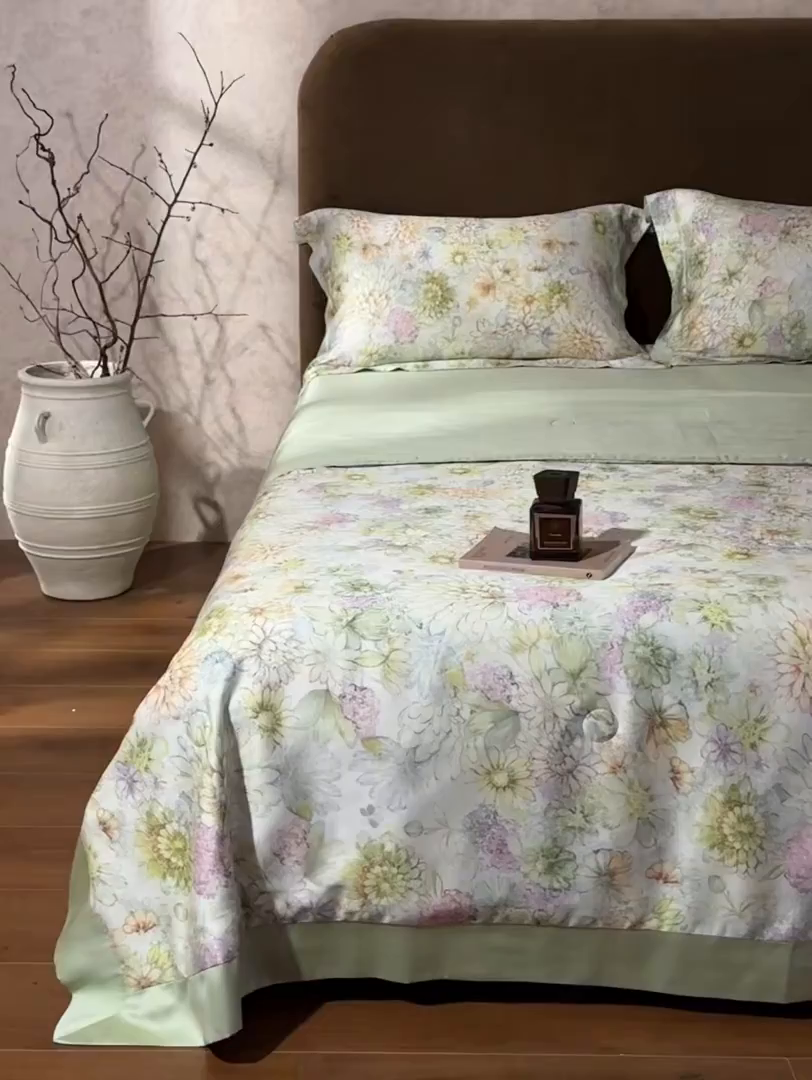 91家纺网 家纺一手货源 找家纺 南通朵美纺织品有限公司 2026新款100支天丝系列夏被四件套 绿意盎然