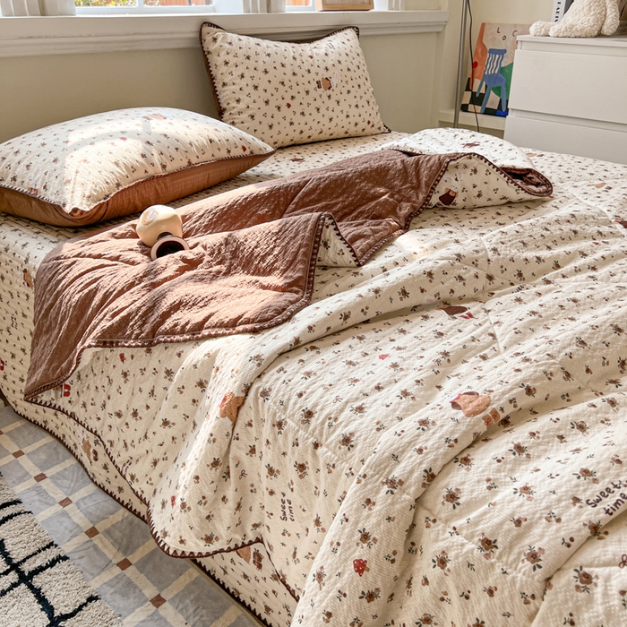 梵希雅 2026新款泡芙纱三角针床盖夏被四件套 田园兔