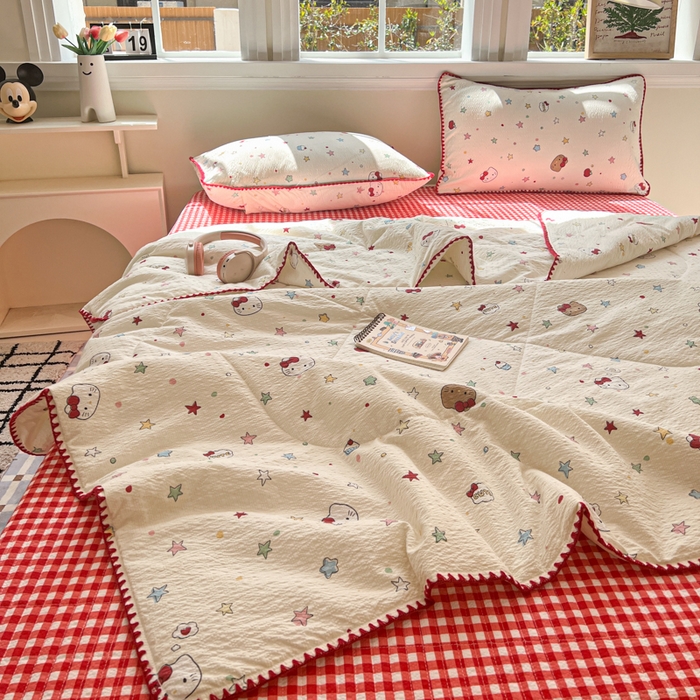 91家纺网 家纺一手货源 找家纺 梵希雅 2026新款泡芙纱三角针床盖夏被四件套 星光凯蒂