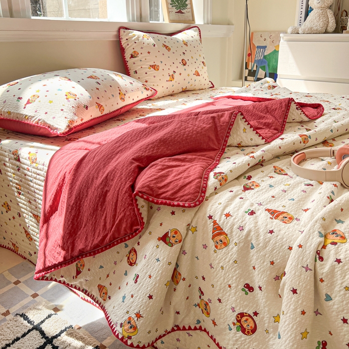 91家纺网 家纺一手货源 找家纺 梵希雅 2026新款泡芙纱三角针床盖夏被四件套 旧街星星