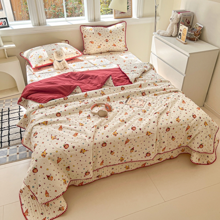 91家纺网 家纺一手货源 找家纺 梵希雅 2026新款泡芙纱三角针床盖夏被四件套 旧街星星