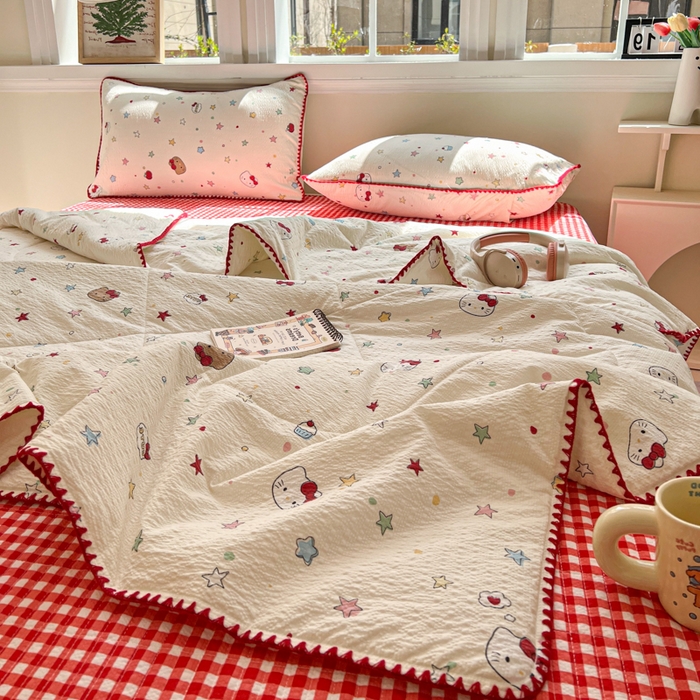 91家纺网 家纺一手货源 找家纺 梵希雅 2026新款泡芙纱三角针床盖夏被四件套 星光凯蒂