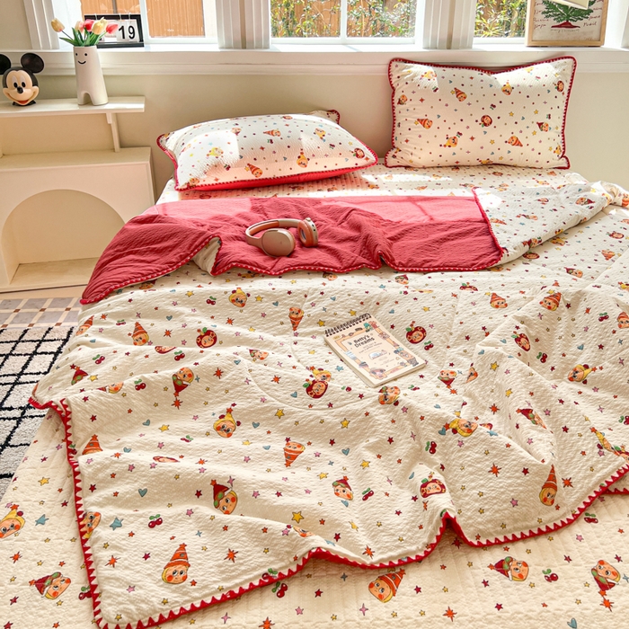 91家纺网 家纺一手货源 找家纺 梵希雅 2026新款泡芙纱三角针床盖夏被四件套 旧街星星