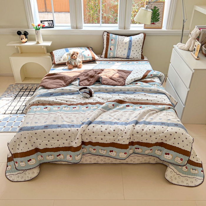 91家纺网 家纺一手货源 找家纺 梵希雅 2026新款泡芙纱三角针床盖夏被四件套 KT 猫