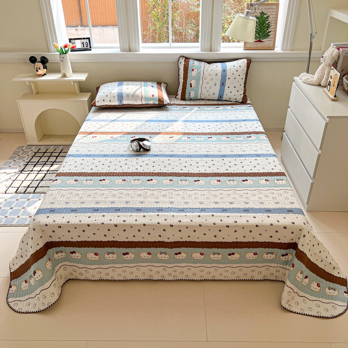 91家纺网 家纺一手货源 找家纺 梵希雅 2026新款泡芙纱三角针床盖夏被四件套 KT 猫