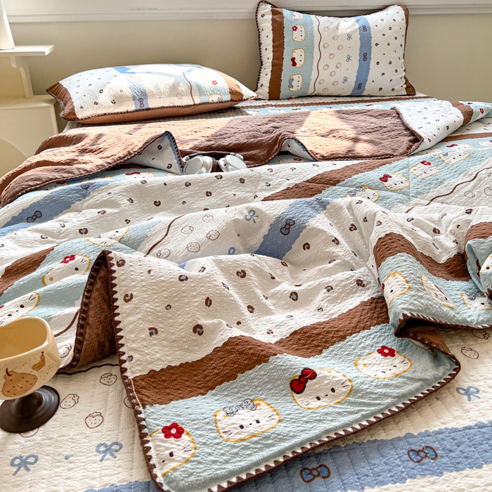 91家纺网 家纺一手货源 找家纺 梵希雅 2026新款泡芙纱三角针床盖夏被四件套 KT 猫