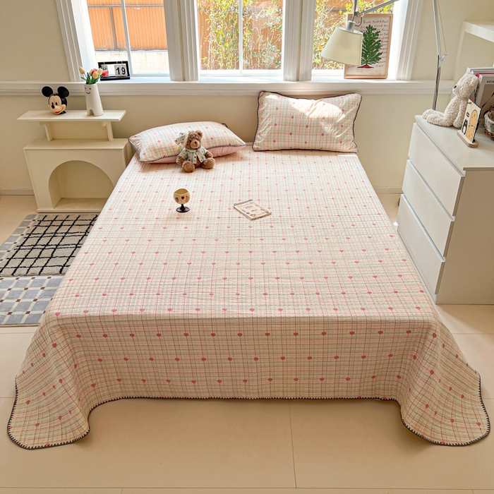 91家纺网 家纺一手货源 找家纺 梵希雅 2026新款泡芙纱三角针床盖夏被四件套 格格心