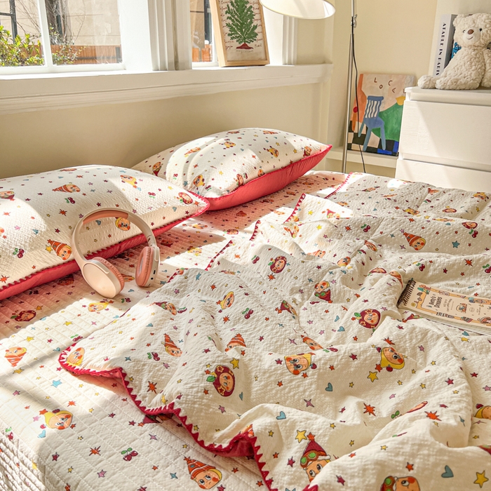 91家纺网 家纺一手货源 找家纺 梵希雅 2026新款泡芙纱三角针床盖夏被四件套 旧街星星