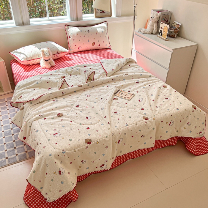 91家纺网 家纺一手货源 找家纺 梵希雅 2026新款泡芙纱三角针床盖夏被四件套 星光凯蒂