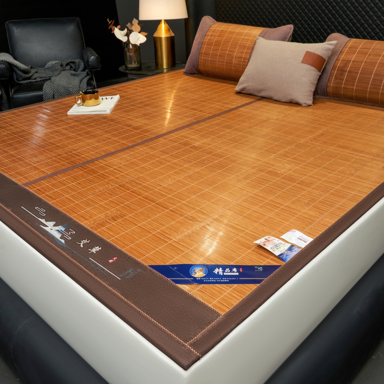 91家纺网 家纺一手货源 找家纺 思雅庭 2026新款艾草宽边绣花驱蚊席凉席竹席 富士山艾草