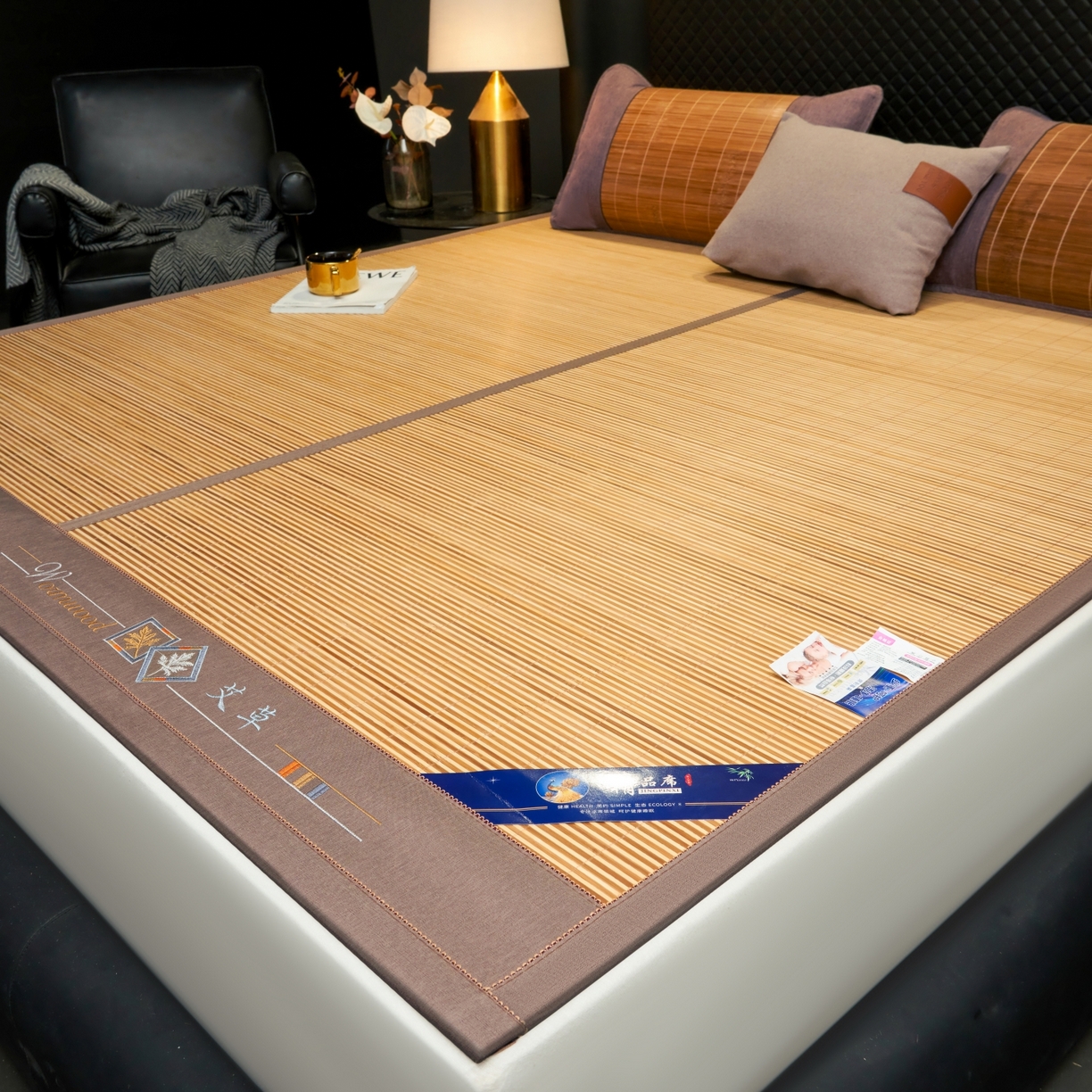 91家纺网 家纺一手货源 找家纺 思雅庭 2026新款艾草宽边绣花驱蚊席凉席竹席 清凉艾草