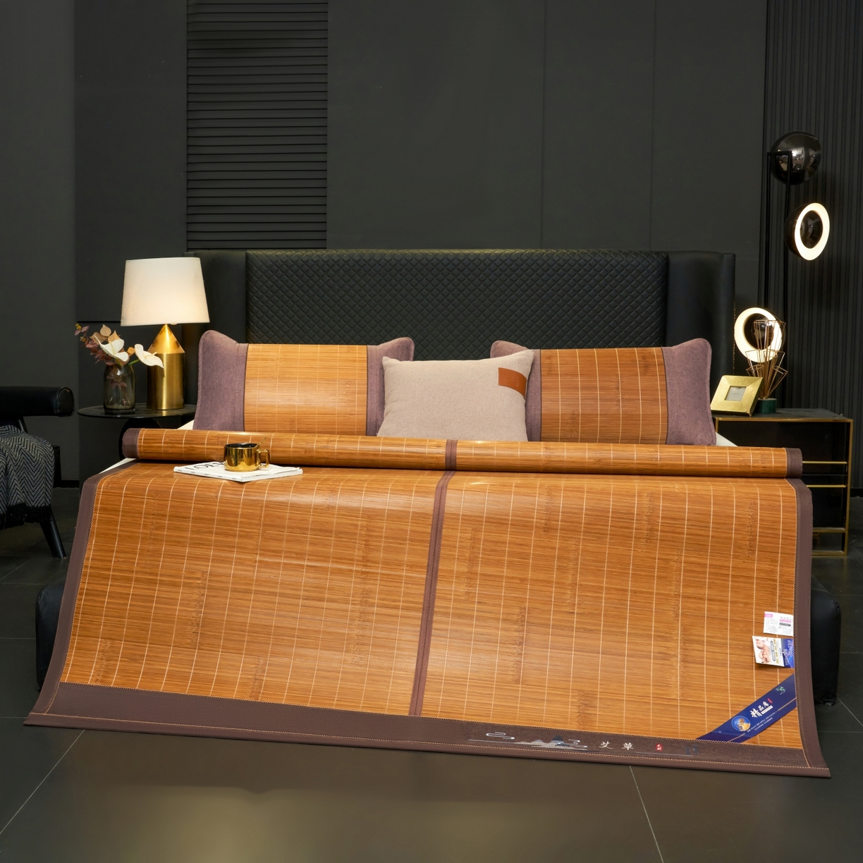 91家纺网 家纺一手货源 找家纺 思雅庭 2026新款艾草宽边绣花驱蚊席凉席竹席 富士山艾草