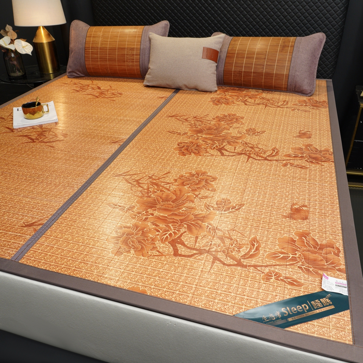 思雅庭 2026新款艾草宽边绣花驱蚊席凉席竹席 蝴蝶