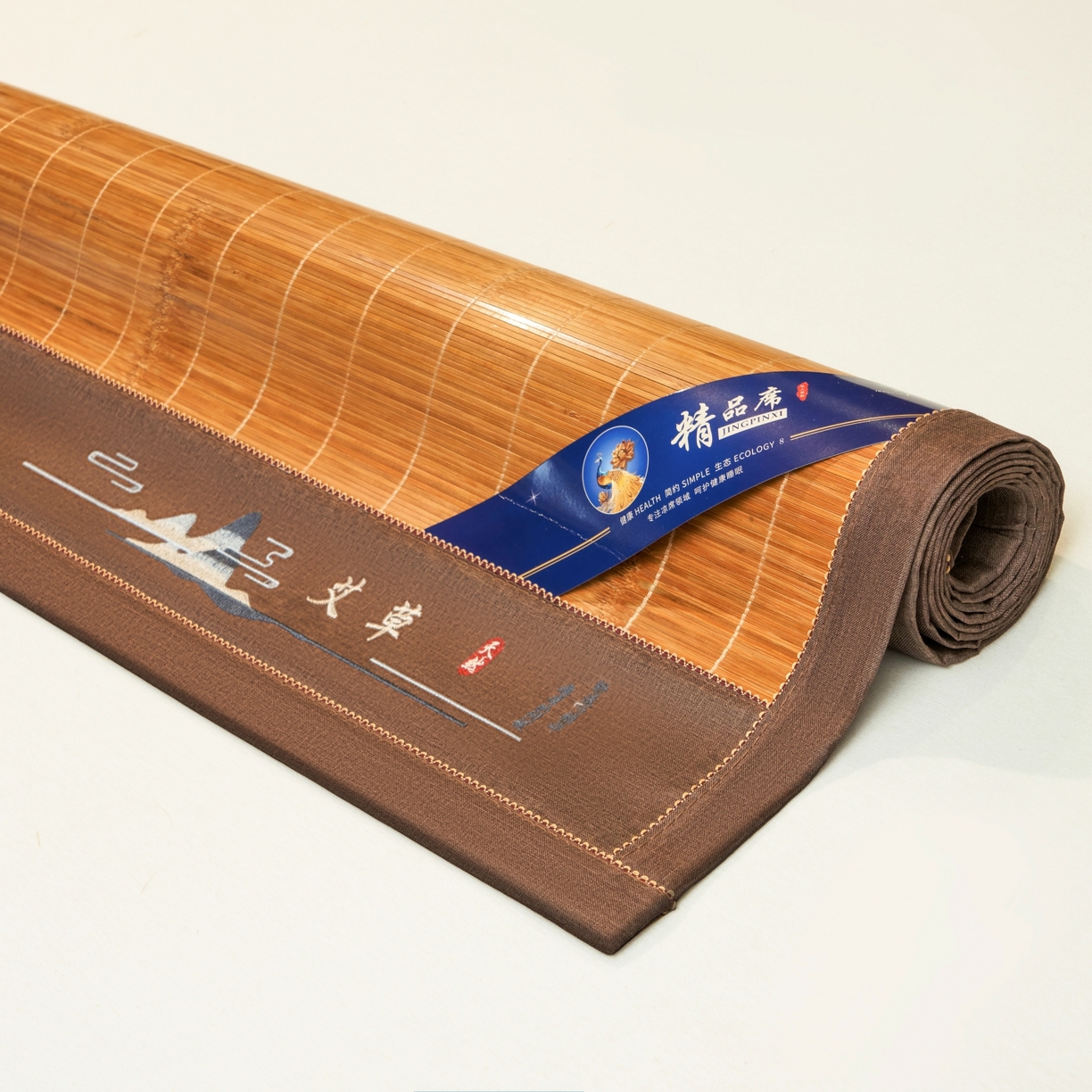 91家纺网 家纺一手货源 找家纺 思雅庭 2026新款艾草宽边绣花驱蚊席凉席竹席 富士山艾草