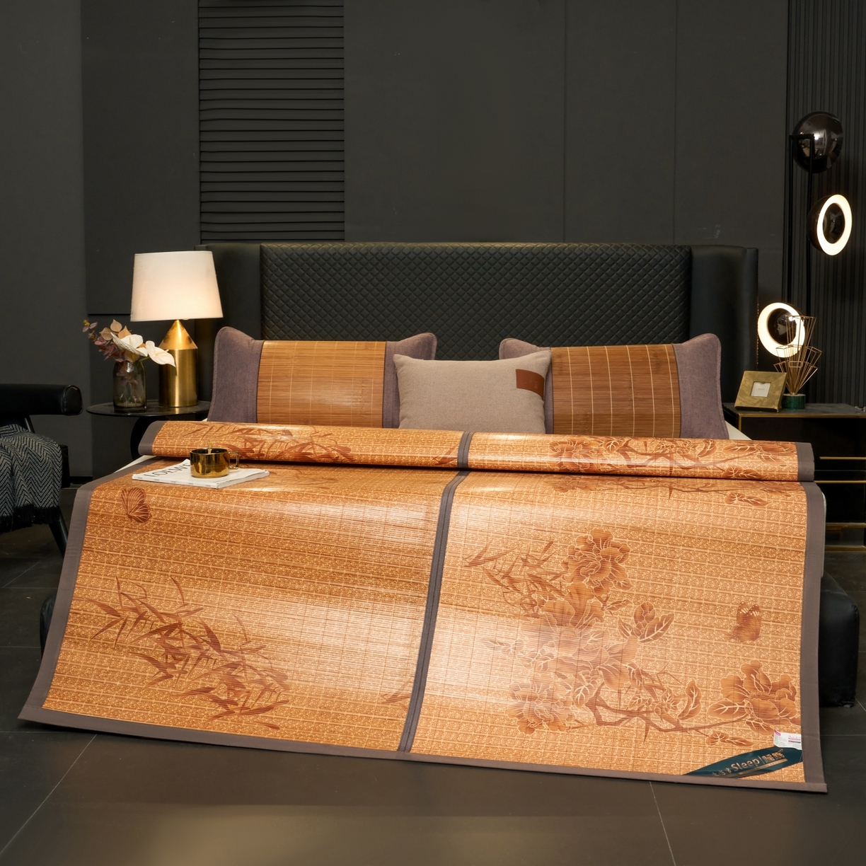 91家纺网 家纺一手货源 找家纺 思雅庭 2026新款艾草宽边绣花驱蚊席凉席竹席 蝴蝶