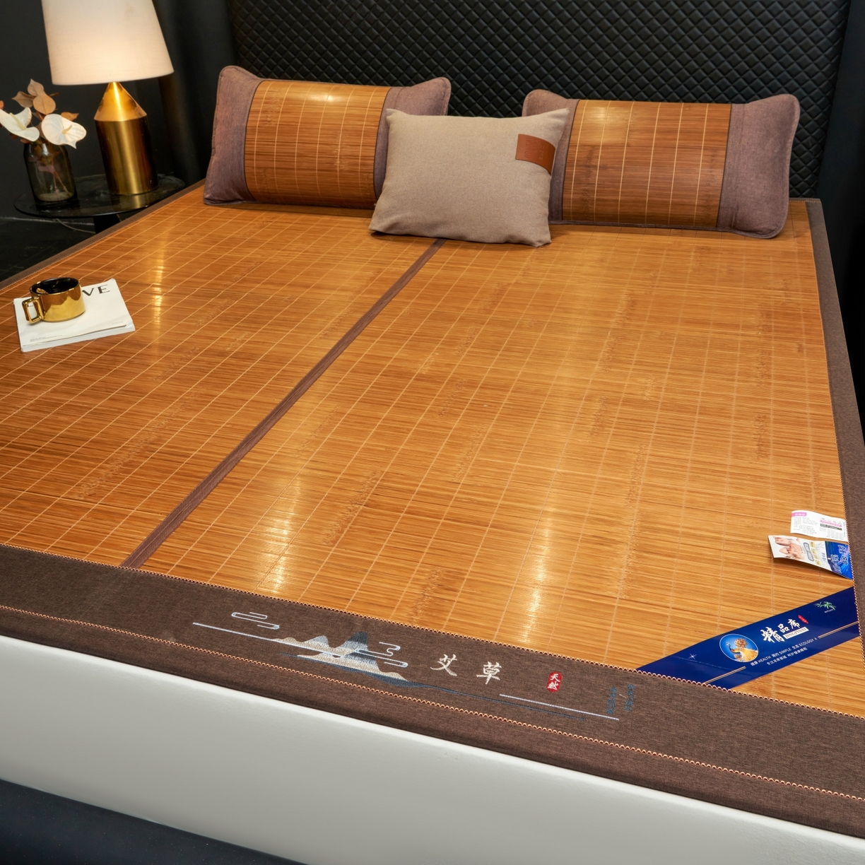 思雅庭 2026新款艾草宽边绣花驱蚊席凉席竹席 富士山艾草