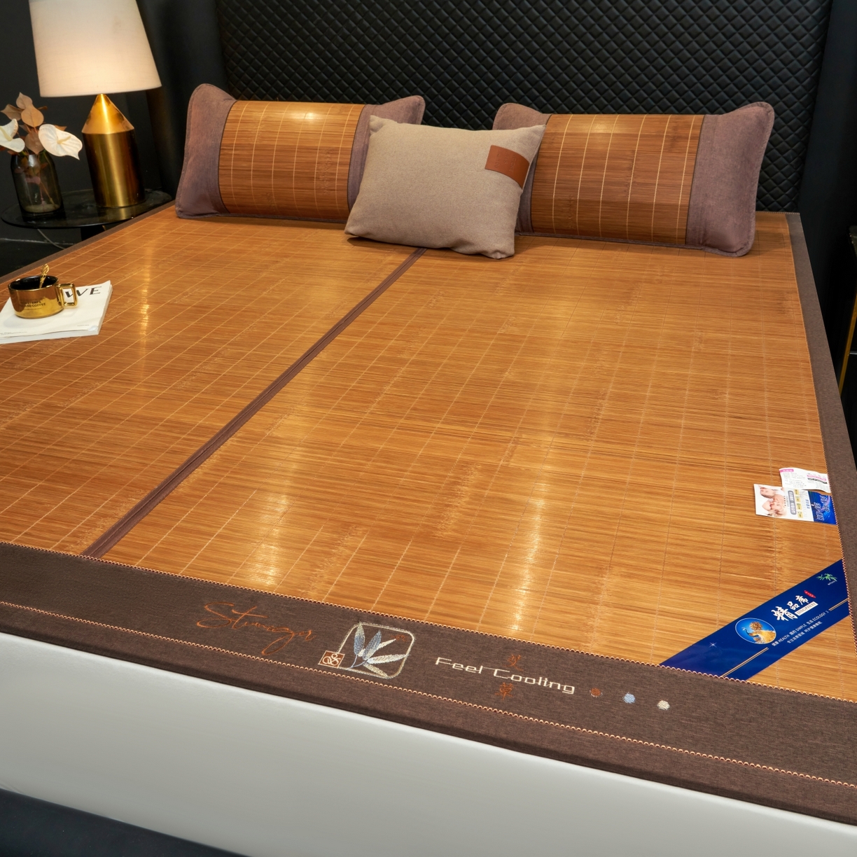 思雅庭 2026新款艾草宽边绣花驱蚊席凉席竹席 艾草养生席