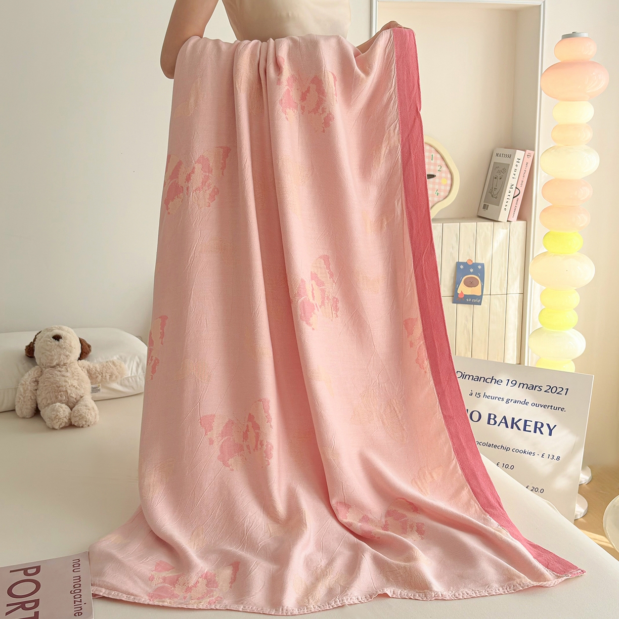 91家纺网 家纺一手货源 找家纺 棠薇家纺 2026新款竹纤维毯子冷感毯毛巾被柔滑多功能夏凉毯盖毯纱发毯办公室午休毯 蝴蝶飞飞