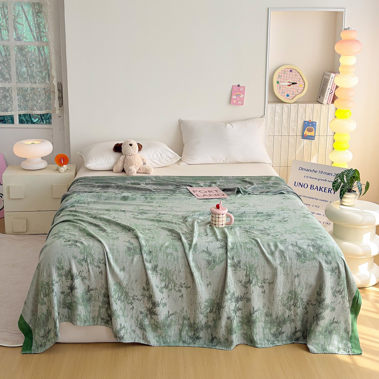 91家纺网 家纺一手货源 找家纺 棠薇家纺 2026新款竹纤维毯子冷感毯毛巾被柔滑多功能夏凉毯盖毯纱发毯办公室午休毯 竹韵绿