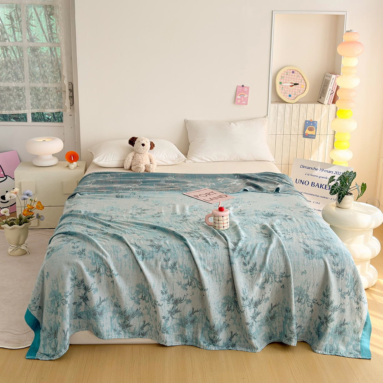 91家纺网 家纺一手货源 找家纺 棠薇家纺 2026新款竹纤维毯子冷感毯毛巾被柔滑多功能夏凉毯盖毯纱发毯办公室午休毯 竹韵蓝调