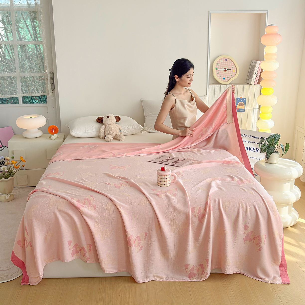 91家纺网 家纺一手货源 找家纺 棠薇家纺 2026新款竹纤维毯子冷感毯毛巾被柔滑多功能夏凉毯盖毯纱发毯办公室午休毯 蝴蝶飞飞