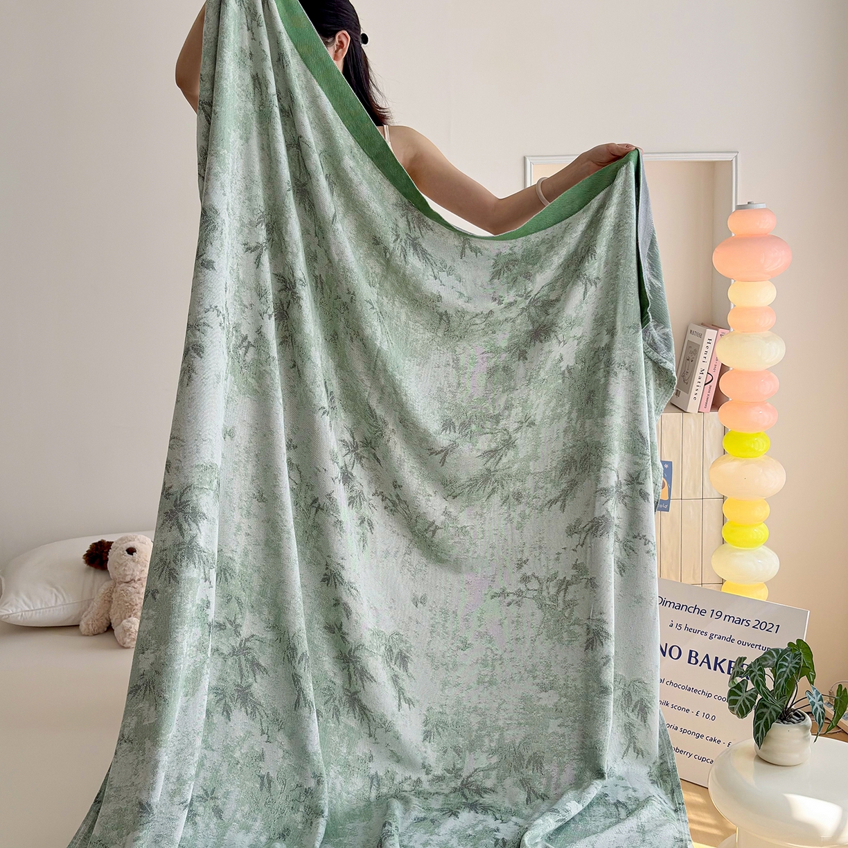 91家纺网 家纺一手货源 找家纺 棠薇家纺 2026新款竹纤维毯子冷感毯毛巾被柔滑多功能夏凉毯盖毯纱发毯办公室午休毯 竹韵绿