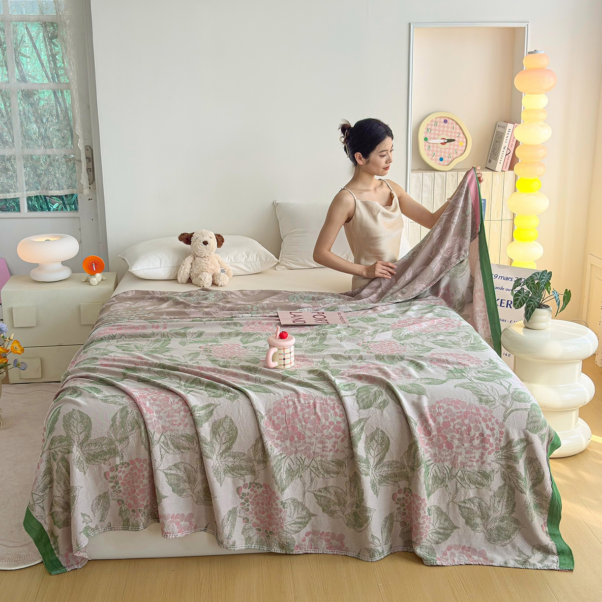 91家纺网 家纺一手货源 找家纺 棠薇家纺 2026新款竹纤维毯子冷感毯毛巾被柔滑多功能夏凉毯盖毯纱发毯办公室午休毯 夏花