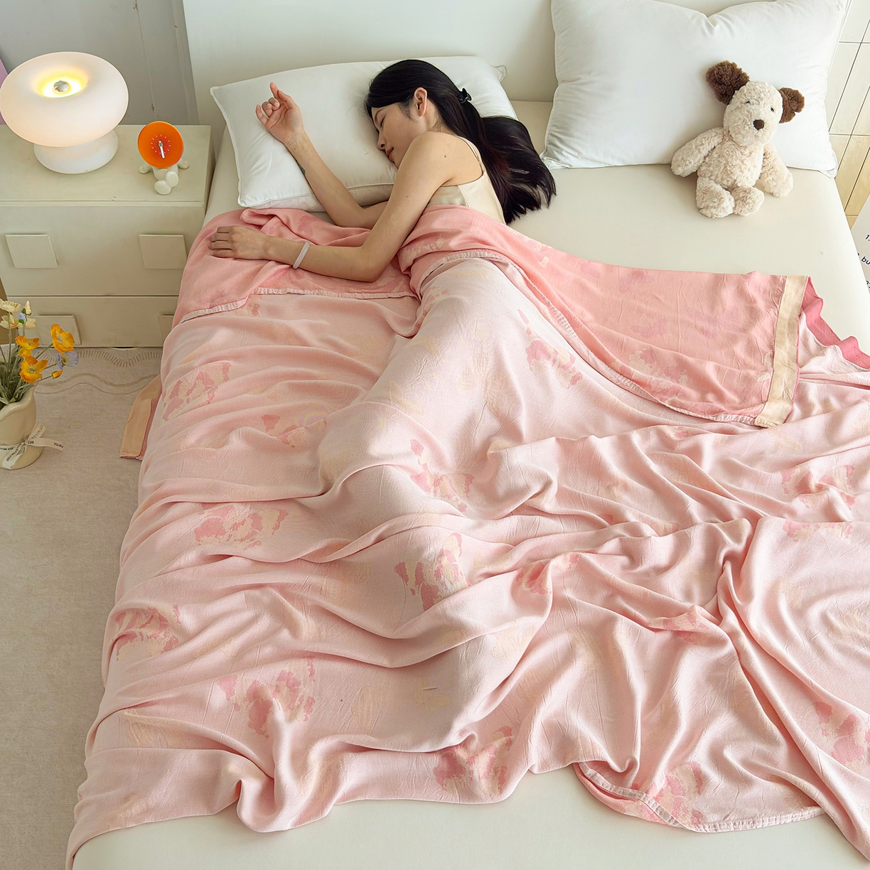 91家纺网 家纺一手货源 找家纺 棠薇家纺 2026新款竹纤维毯子冷感毯毛巾被柔滑多功能夏凉毯盖毯纱发毯办公室午休毯 蝴蝶飞飞