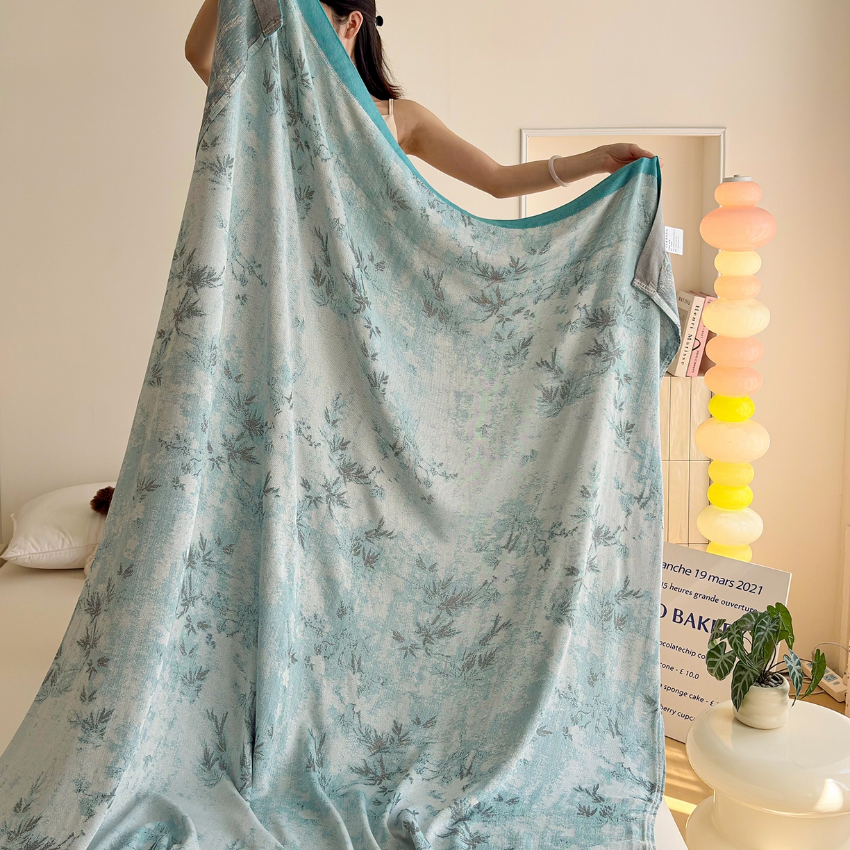 91家纺网 家纺一手货源 找家纺 棠薇家纺 2026新款竹纤维毯子冷感毯毛巾被柔滑多功能夏凉毯盖毯纱发毯办公室午休毯 竹韵蓝调