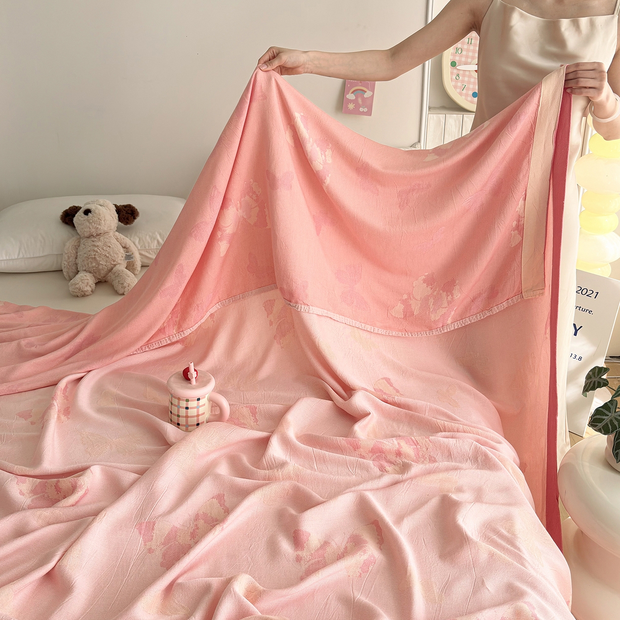 91家纺网 家纺一手货源 找家纺 棠薇家纺 2026新款竹纤维毯子冷感毯毛巾被柔滑多功能夏凉毯盖毯纱发毯办公室午休毯 蝴蝶飞飞