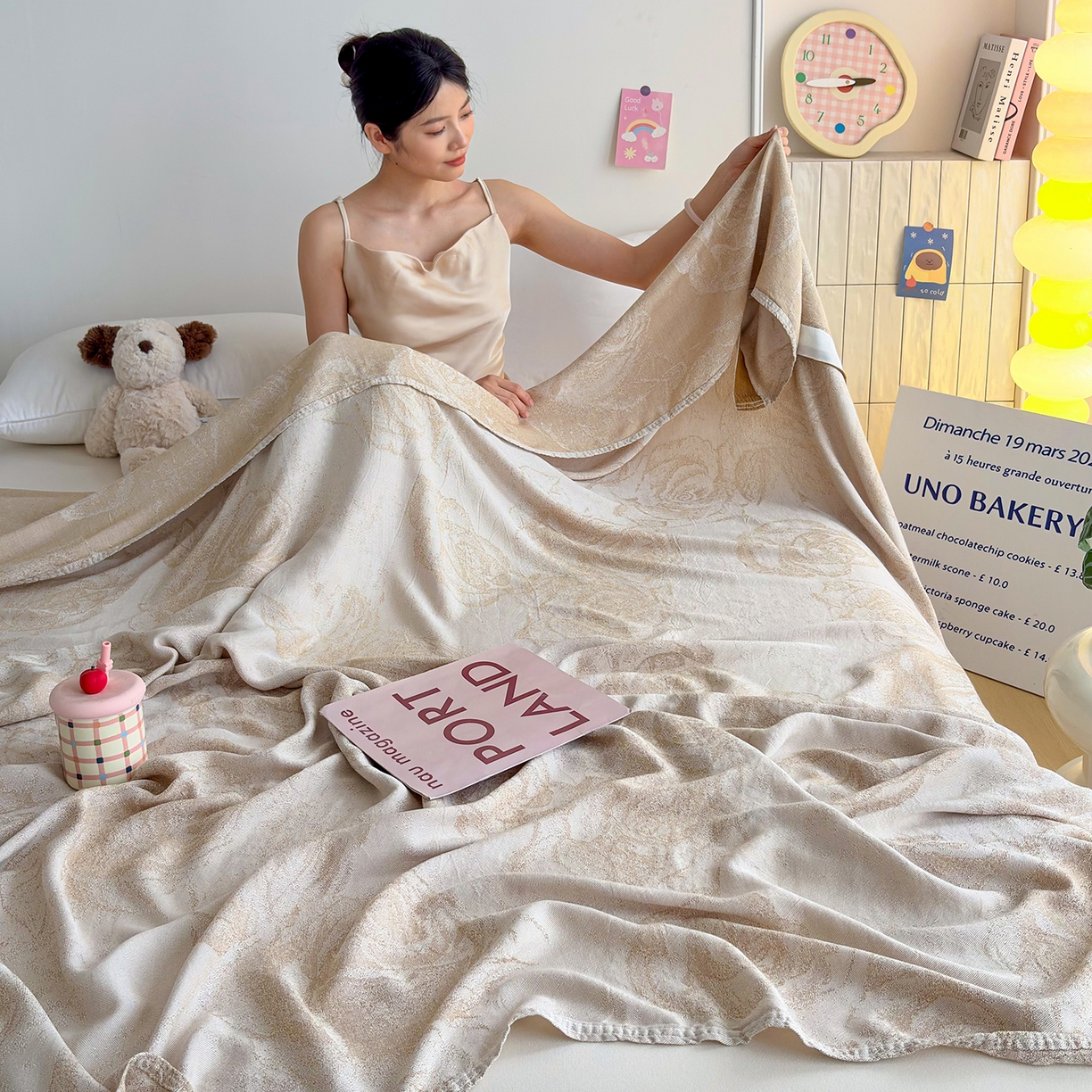 91家纺网 家纺一手货源 找家纺 棠薇家纺 2026新款竹纤维毯子冷感毯毛巾被柔滑多功能夏凉毯盖毯纱发毯办公室午休毯 爱意玫瑰