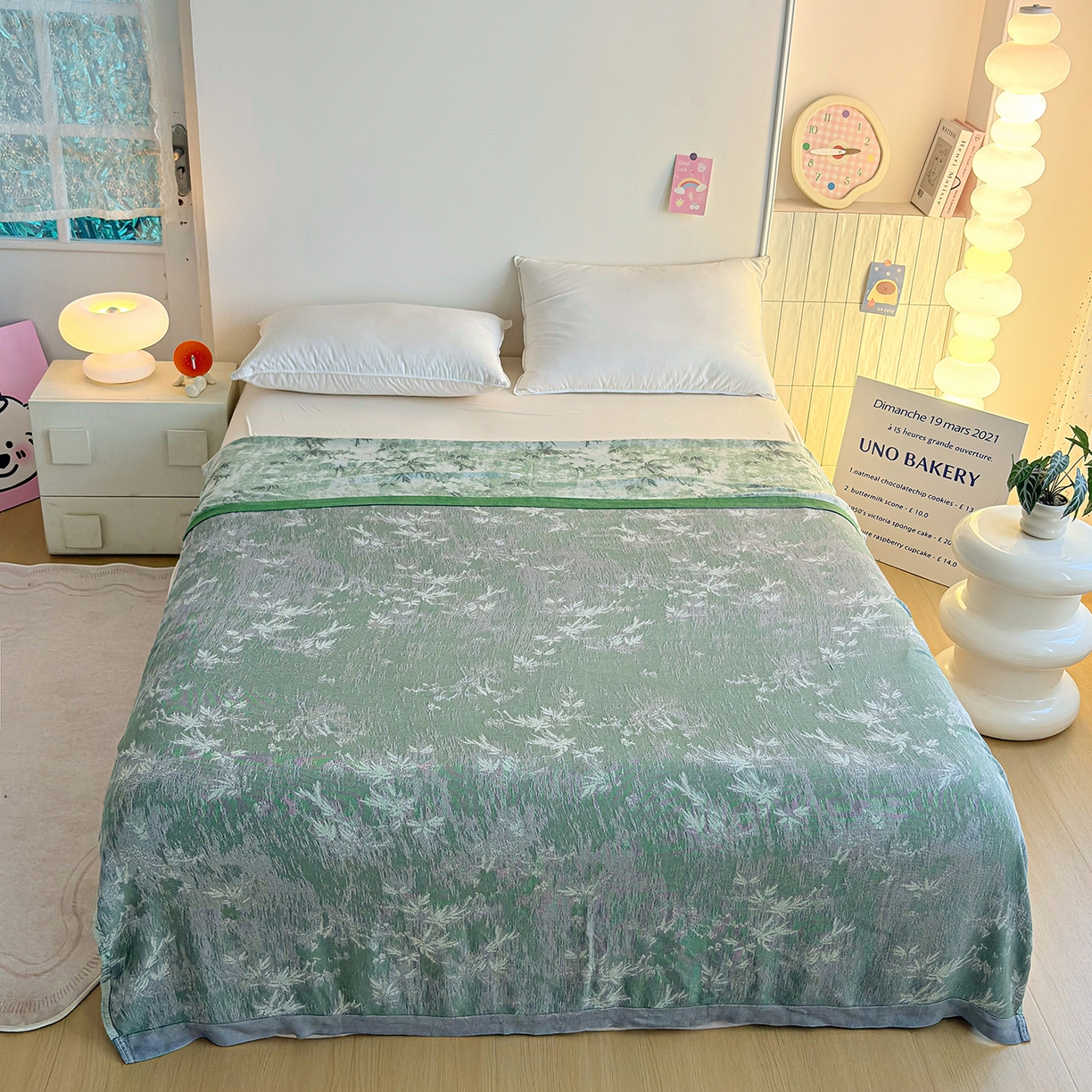 91家纺网 家纺一手货源 找家纺 棠薇家纺 2026新款竹纤维毯子冷感毯毛巾被柔滑多功能夏凉毯盖毯纱发毯办公室午休毯 竹韵绿