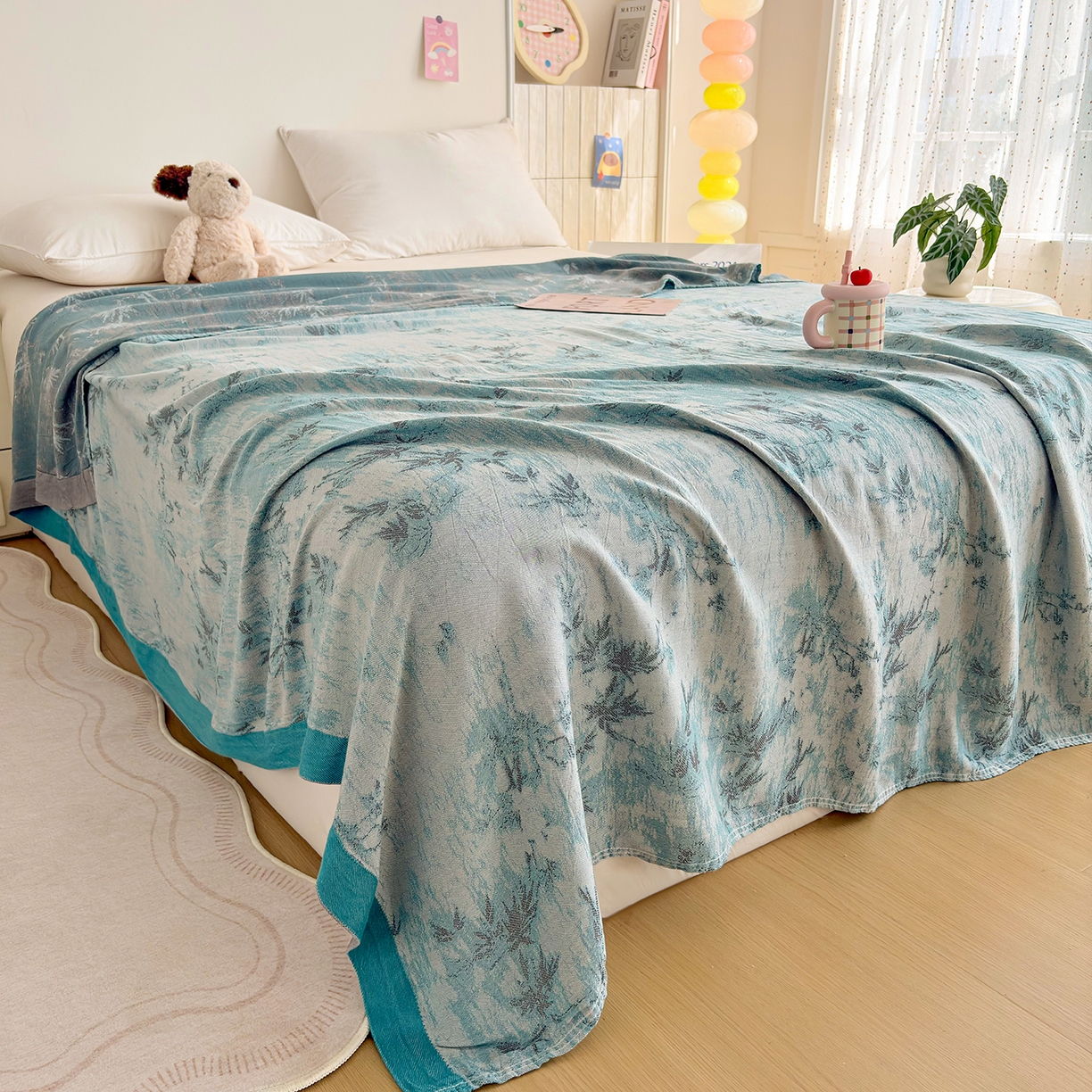 棠薇家纺 2026新款竹纤维毯子冷感毯毛巾被柔滑多功能夏凉毯盖毯纱发毯办公室午休毯 竹韵蓝调