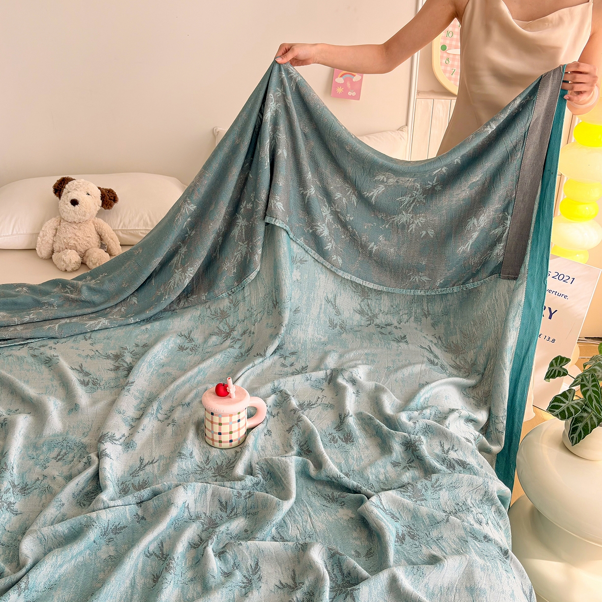 91家纺网 家纺一手货源 找家纺 棠薇家纺 2026新款竹纤维毯子冷感毯毛巾被柔滑多功能夏凉毯盖毯纱发毯办公室午休毯 竹韵蓝调