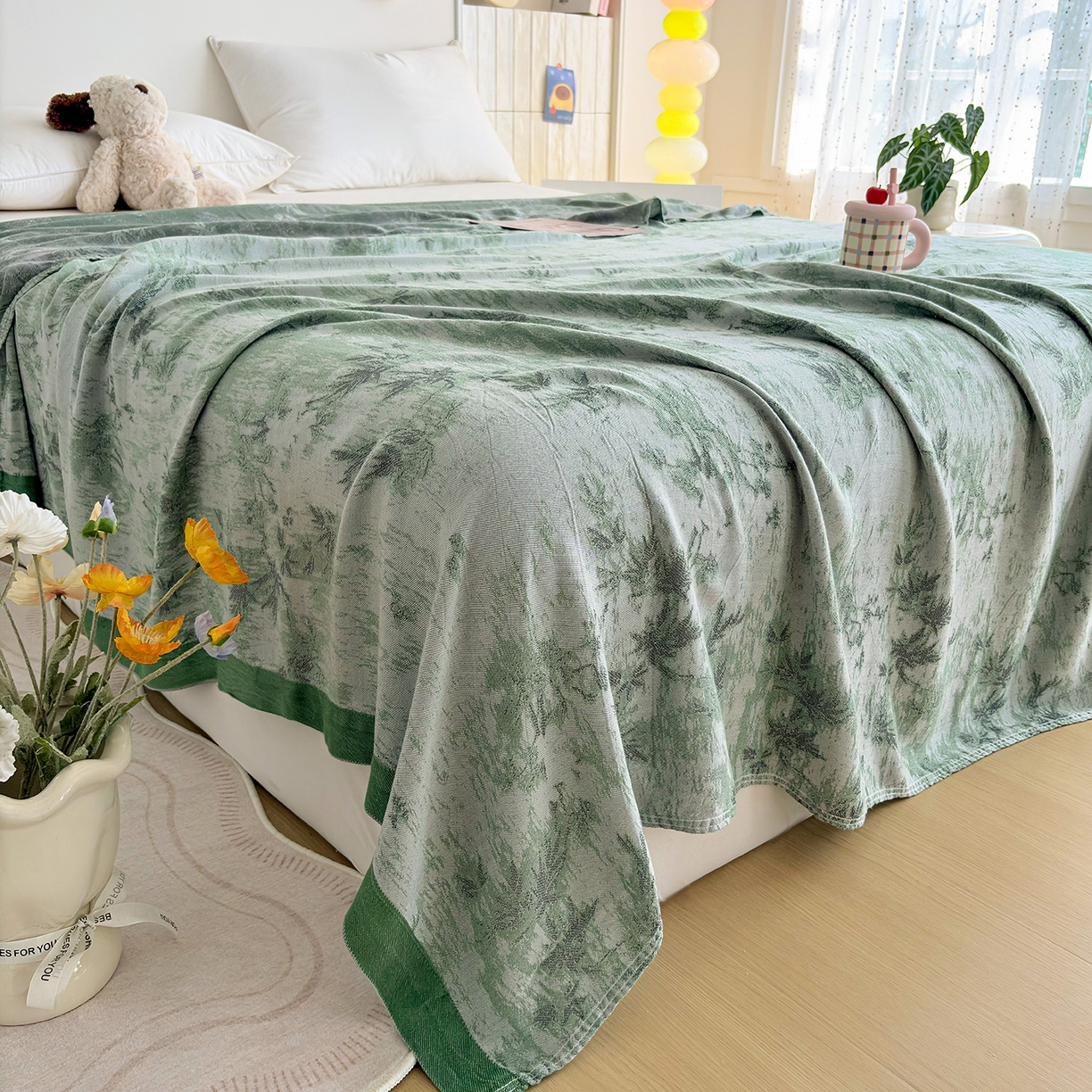 棠薇家纺 2026新款竹纤维毯子冷感毯毛巾被柔滑多功能夏凉毯盖毯纱发毯办公室午休毯 竹韵绿