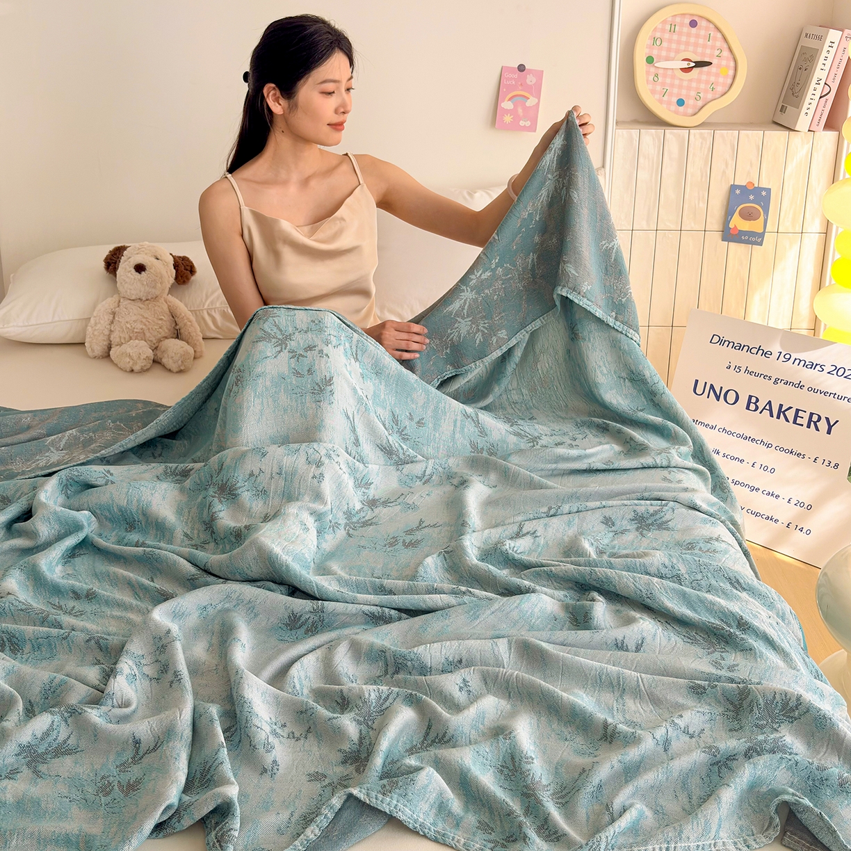 91家纺网 家纺一手货源 找家纺 棠薇家纺 2026新款竹纤维毯子冷感毯毛巾被柔滑多功能夏凉毯盖毯纱发毯办公室午休毯 竹韵蓝调