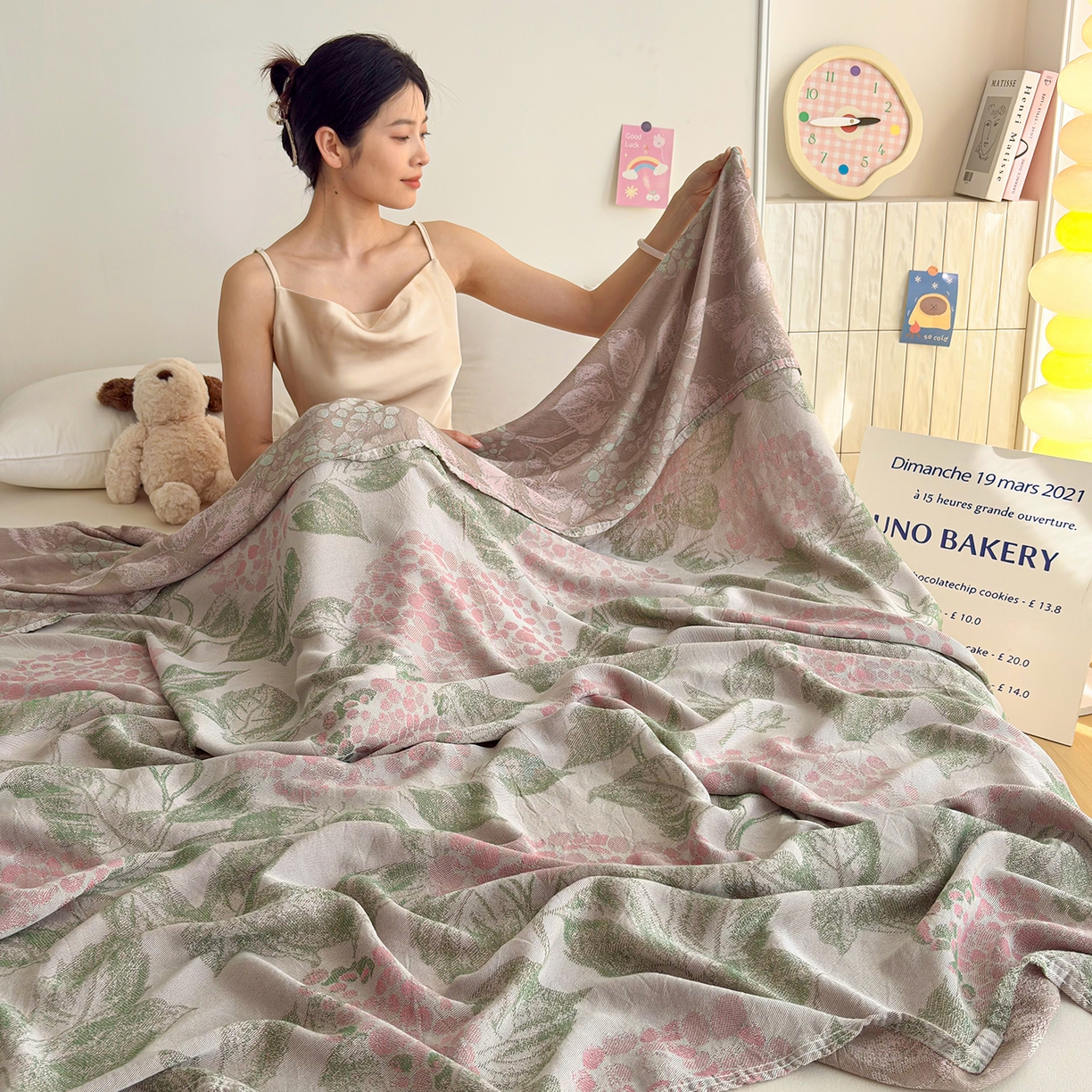 91家纺网 家纺一手货源 找家纺 棠薇家纺 2026新款竹纤维毯子冷感毯毛巾被柔滑多功能夏凉毯盖毯纱发毯办公室午休毯 夏花