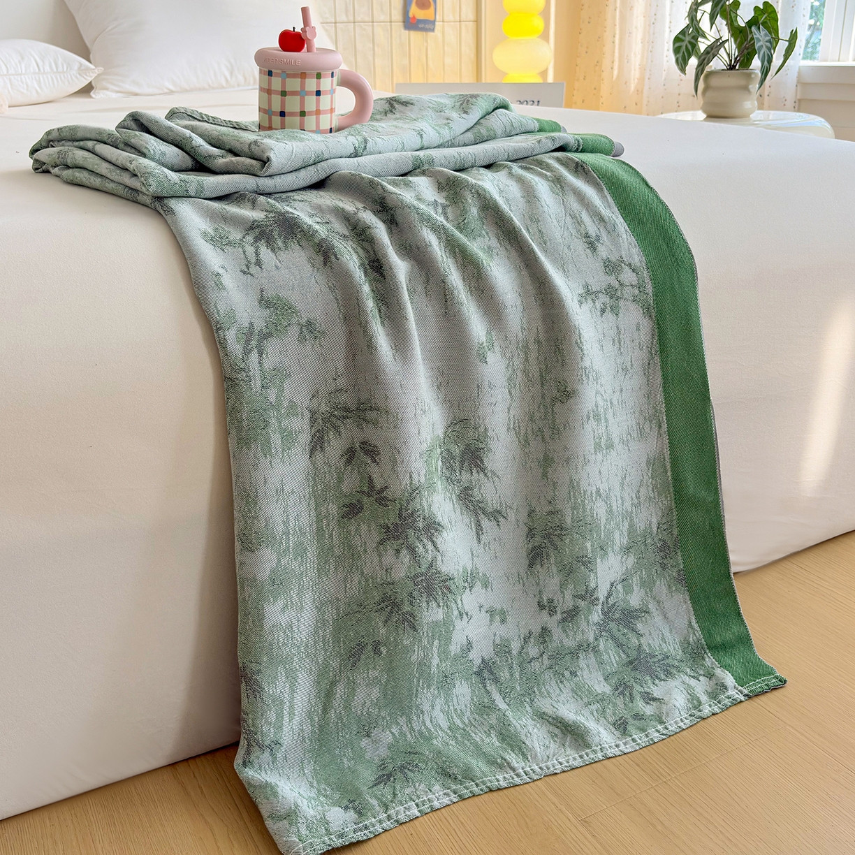 91家纺网 家纺一手货源 找家纺 棠薇家纺 2026新款竹纤维毯子冷感毯毛巾被柔滑多功能夏凉毯盖毯纱发毯办公室午休毯 竹韵绿