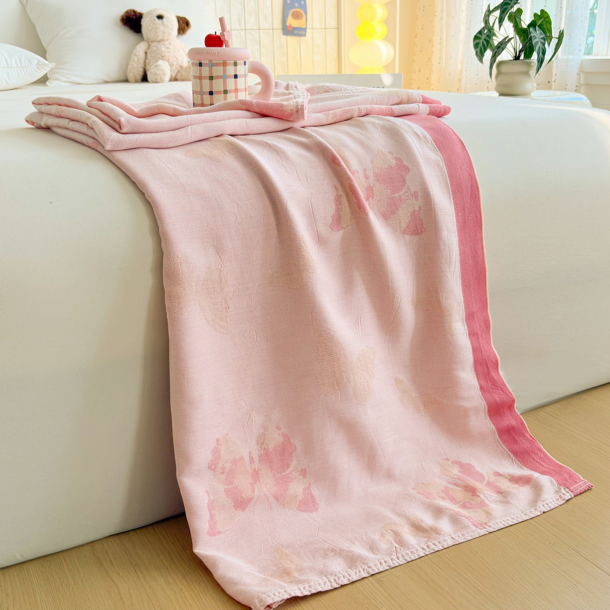 91家纺网 家纺一手货源 找家纺 棠薇家纺 2026新款竹纤维毯子冷感毯毛巾被柔滑多功能夏凉毯盖毯纱发毯办公室午休毯 蝴蝶飞飞