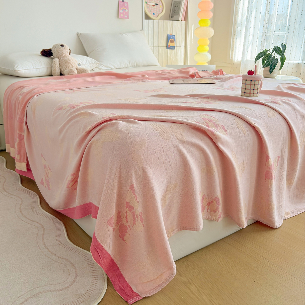 棠薇家纺 2026新款竹纤维毯子冷感毯毛巾被柔滑多功能夏凉毯盖毯纱发毯办公室午休毯 蝴蝶飞飞